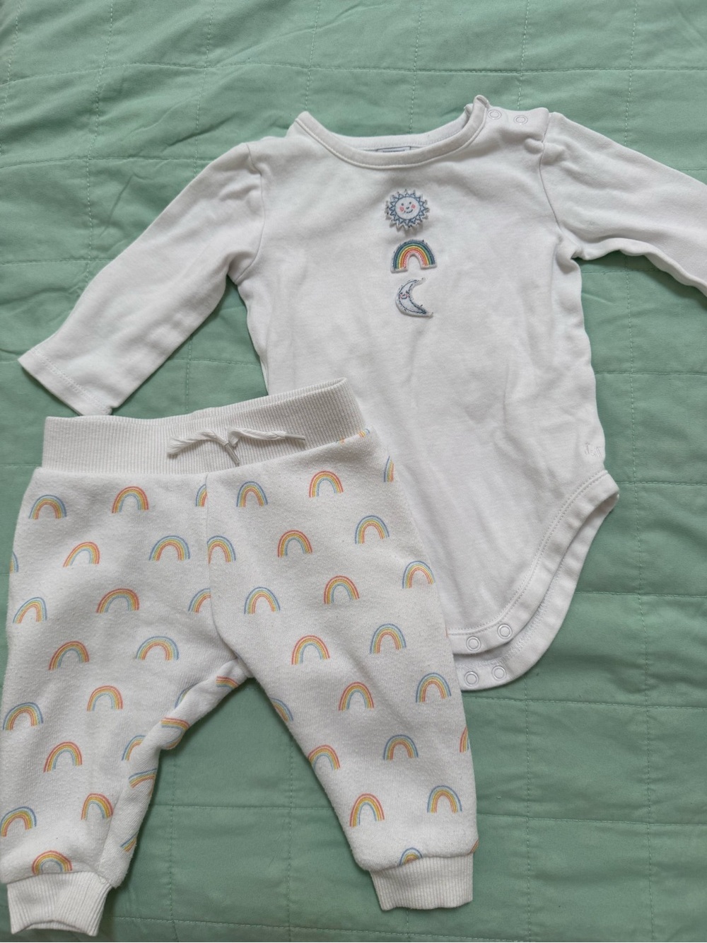Janie and Jack White Rainbow Embroidered Bodysuit & Pants Set